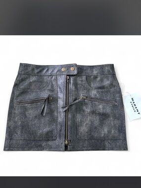 Isabel Marant Distressed Black Leather Zip-Front Mini Skirt